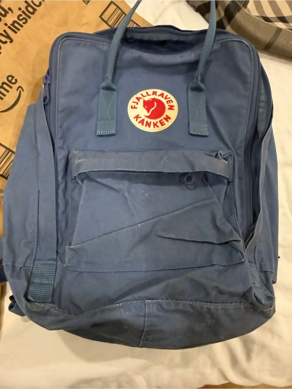 Fjallraven Kanken Backpack in Dusty Blue with Red Logo